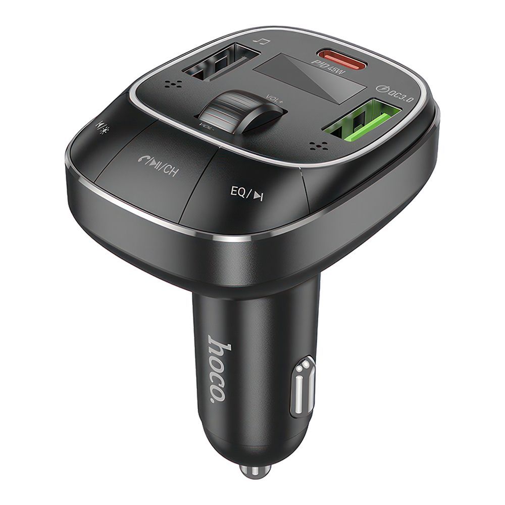 АЗУ HOCO E76 Pole 2xUSB, 1xUSB-C, 3А, PD45W, QC3.0, BT5.0, USB flash, FM, LED дисплей (черный)