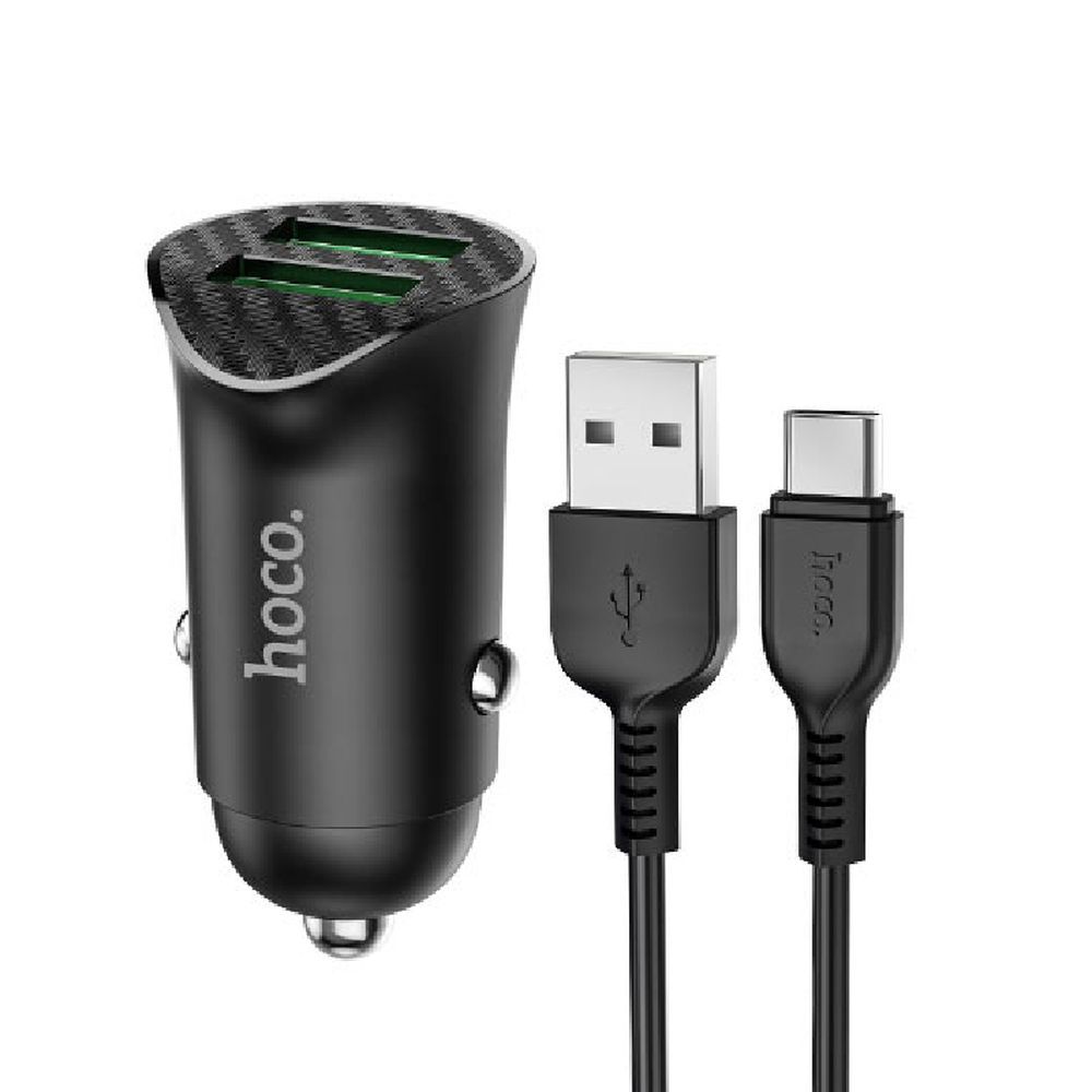 АЗУ HOCO Z39 Farsighted 2xUSB, 3А, 18W, QC3.0 + USB кабель Type-C, 1м (черный)