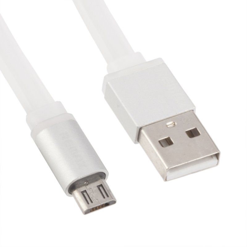 USB кабель "РЕМАКС" MicroUSB, плоский, с золотым коннектором, пластиковые разьемы, 1м, TPE (белый)
