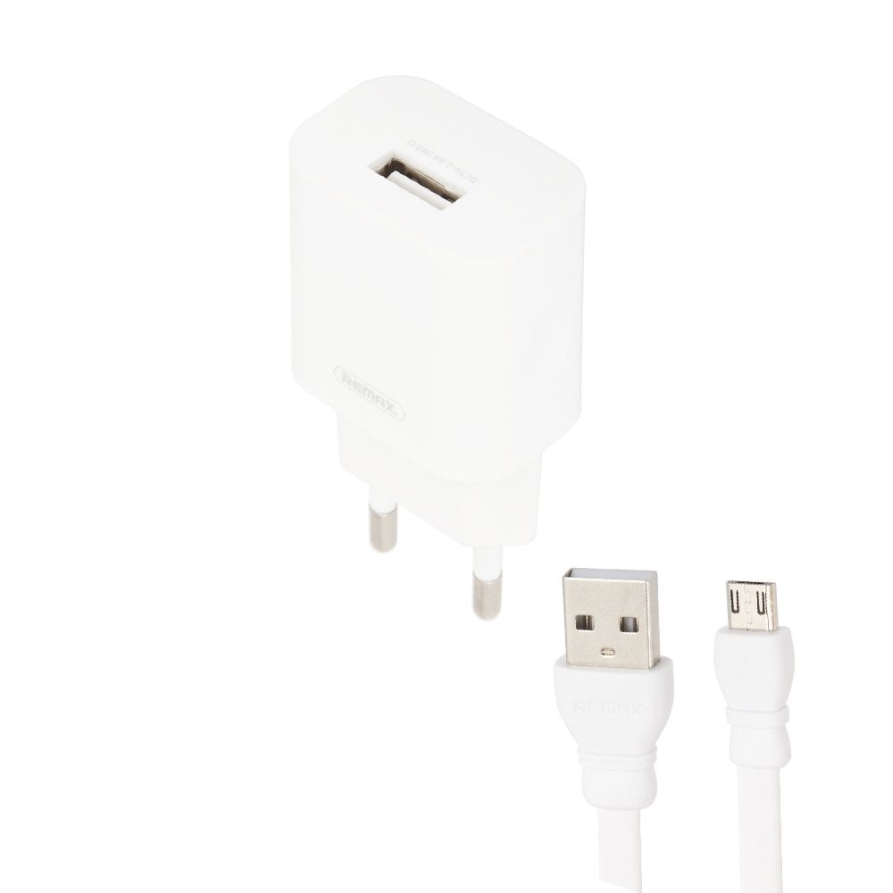 СЗУ REMAX Traveler RP-U14 1xUSB, 2.4А + кабель MicroUSB, 1м (белый)