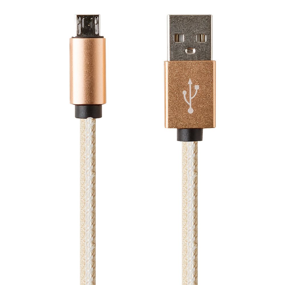 USB Дата-кабель Micro USB в тканевой оплетке (бежевый/коробка)