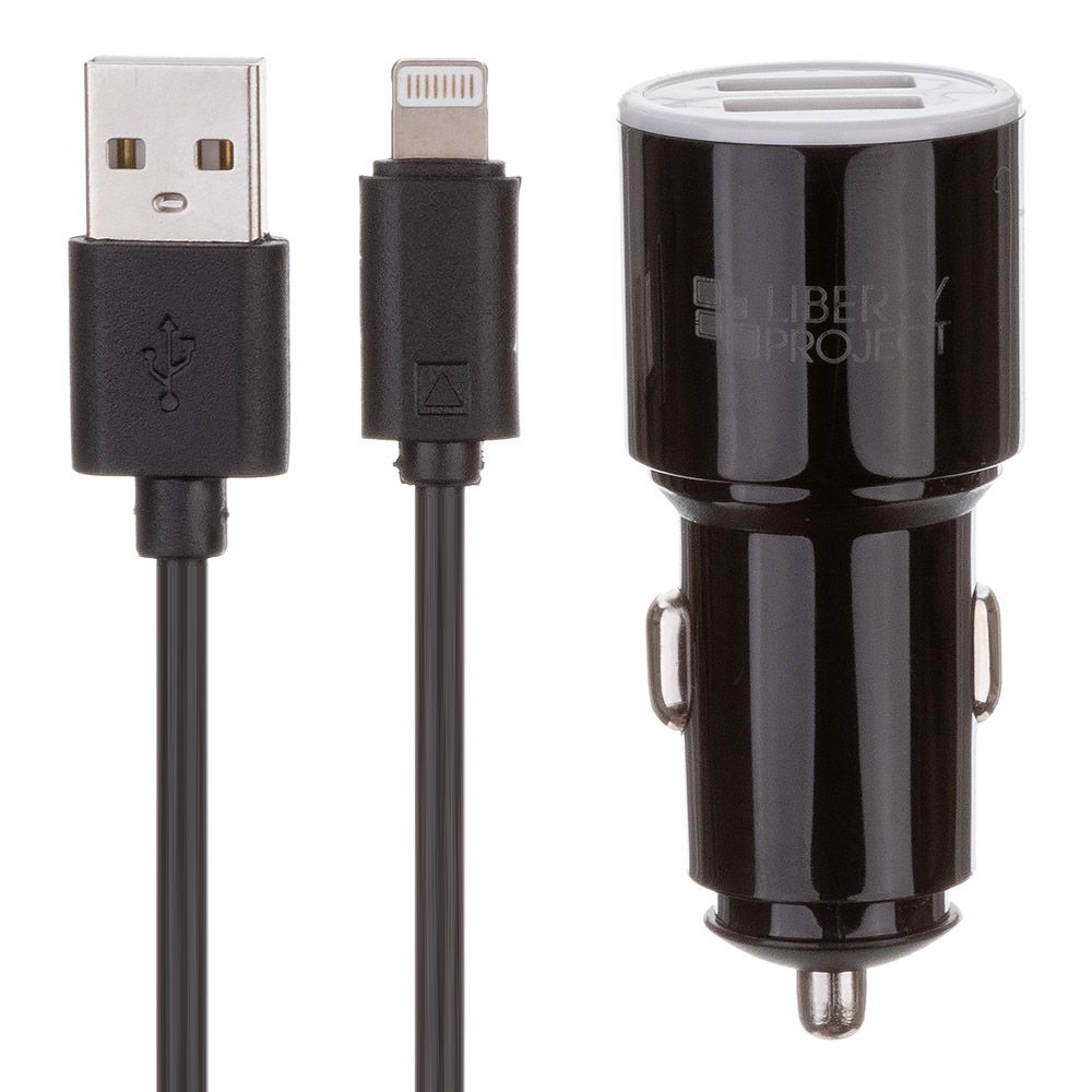 АЗУ "LP" Barrel Series 2хUSB 2.1А + USB кабель Apple Lightning 8-pin (черное/коробка)