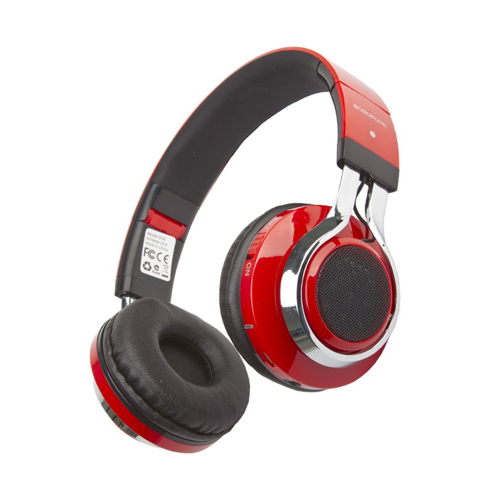 Bluetooth гарнитура BOROFONE BO8 Love Song BT 5.0, 3.5мм, microSD, накладная, громкость +/- (красный)