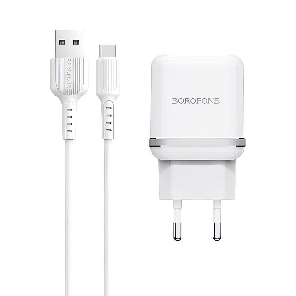 СЗУ BOROFONE BA25A Outstanding 2xUSB, 3А + кабель Type-C, 1м (белый)