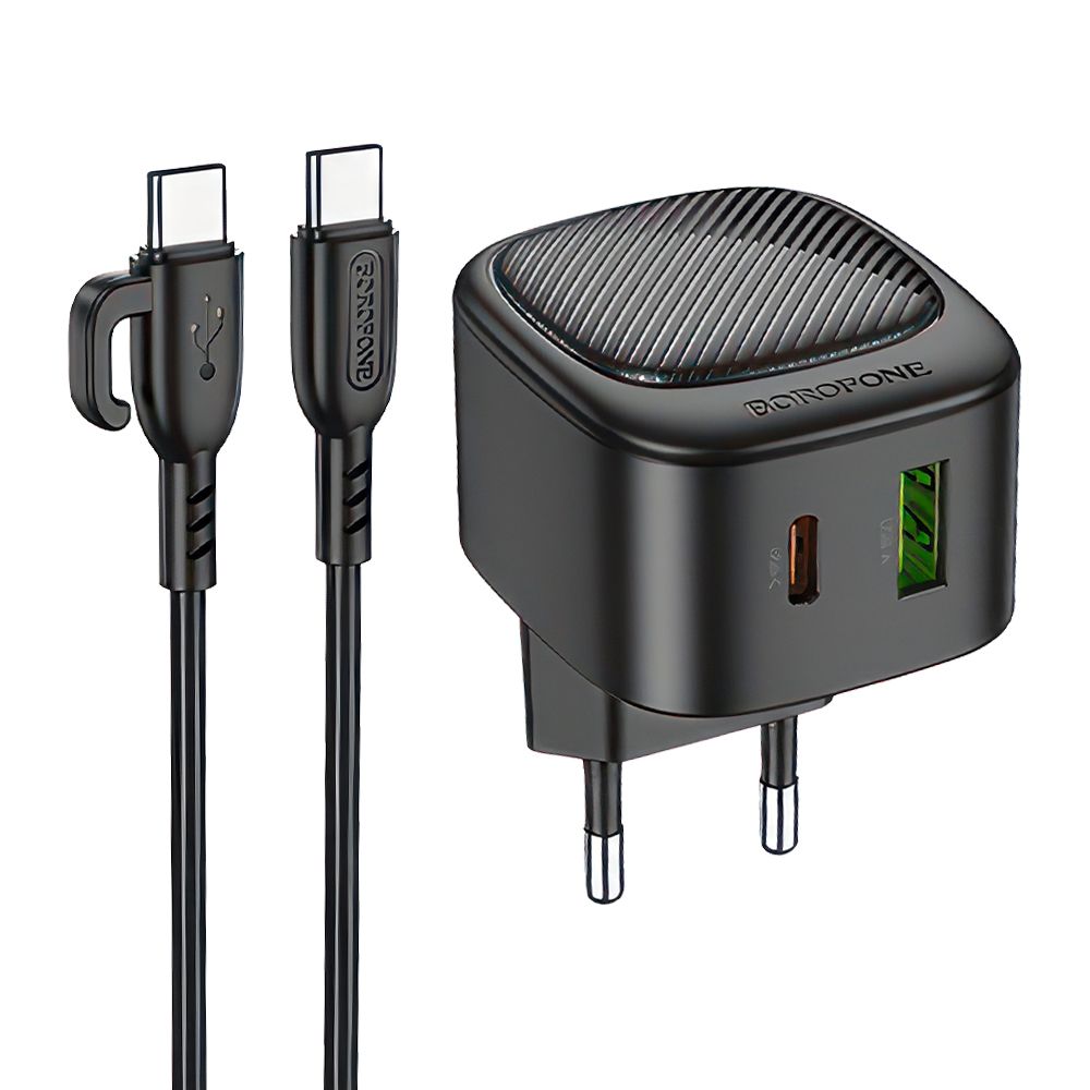 СЗУ BOROFONE BAS22A Fortune 1xUSB, 1xUSB-C, QC3.0, PD20W + USB-С кабель Type-C, 1м (черный)