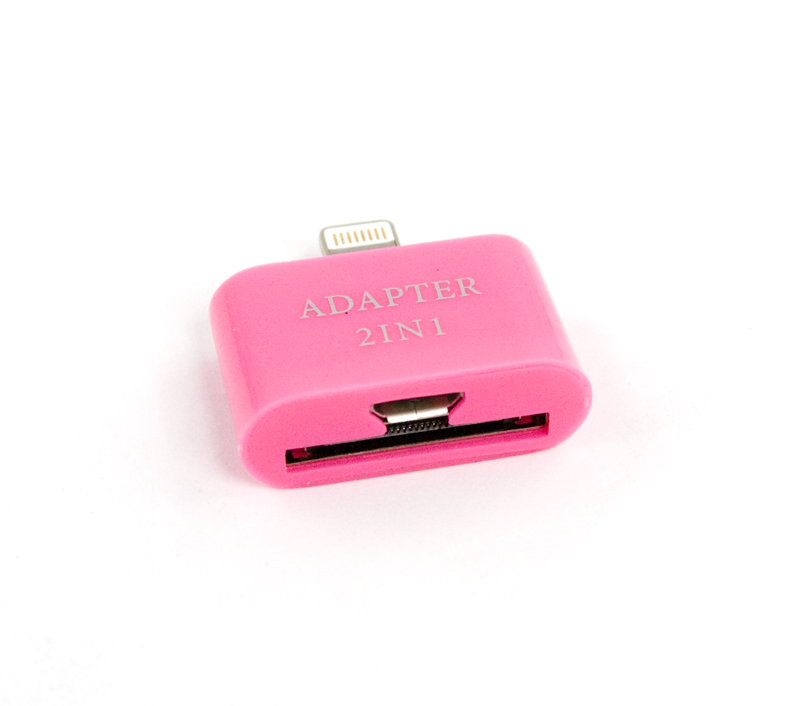 Переходник "LP" Lightning 8-pin на Apple 30-pin/MicroUSB, 2в1 (розовый/европакет)