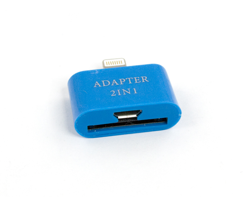 Переходник "LP" Lightning 8-pin на Apple 30-pin/MicroUSB, 2в1 (синий/европакет)