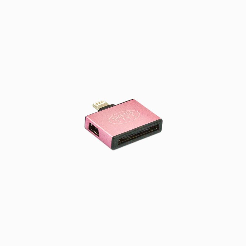 Адаптер Lightning 8-pin на Apple 30-pin/MicroUSB/MiniUSB, 3в1 (розовый/коробка)