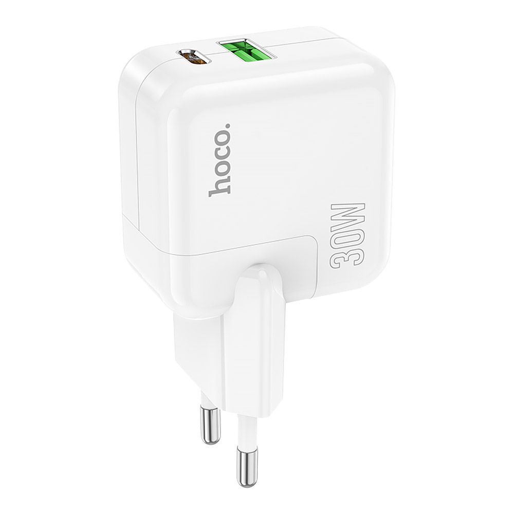 СЗУ HOCO C111A 1xUSB, 1xUSB-C, 3А, PD30W, QC3.0, GaN (белый)