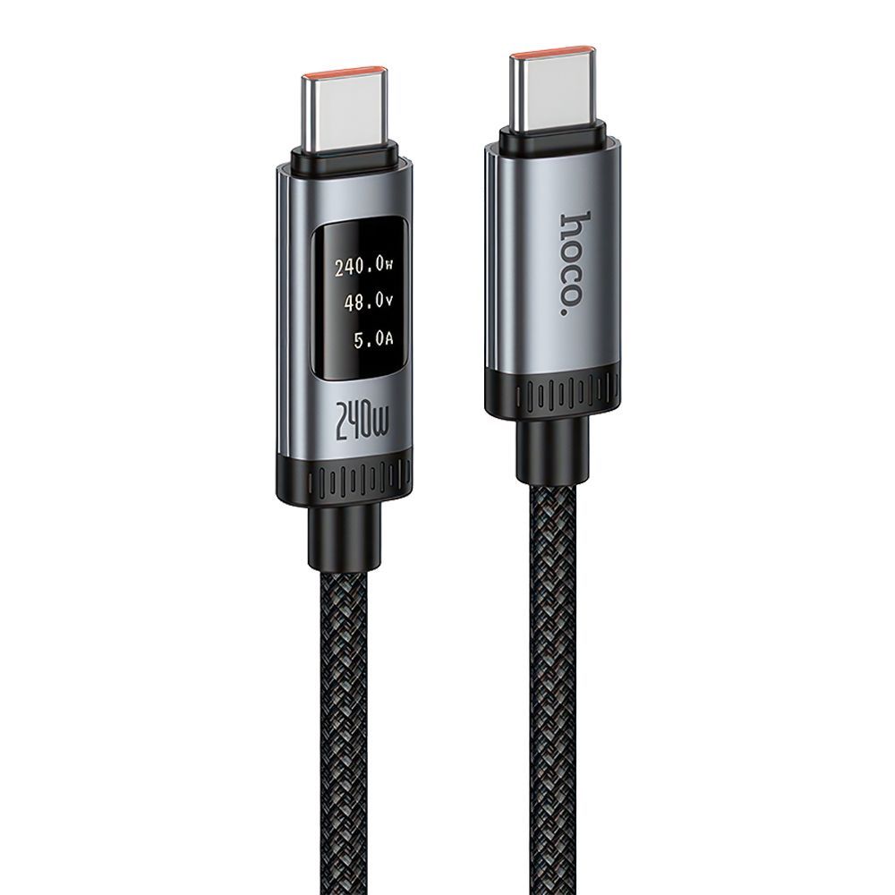 USB-C кабель HOCO U148 Lord Type-C, 5А, 240W, 1.2м, LCD, нейлон (черный)