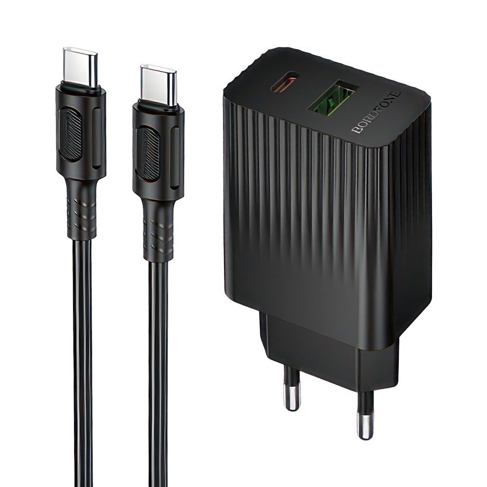 СЗУ BOROFONE BAS76A Source 1xUSB, 1xUSB-C, 3А, QC3.0, PD30W + USB-C кабель Type-C, 1м (черный)