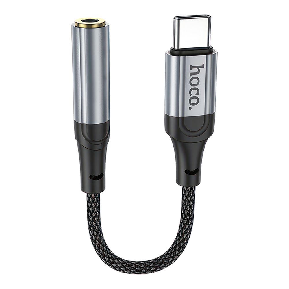 Аудио адаптер HOCO LS36 USB-C на 3.5мм, DC, 0.12м, нейлон (черный)