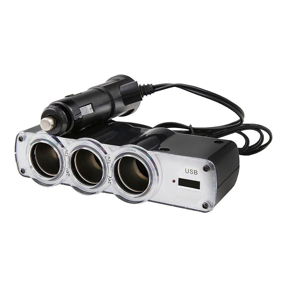 Автоадаптер-разветвитель прикуривателя 1 на 3 + USB (упаковка блистер)