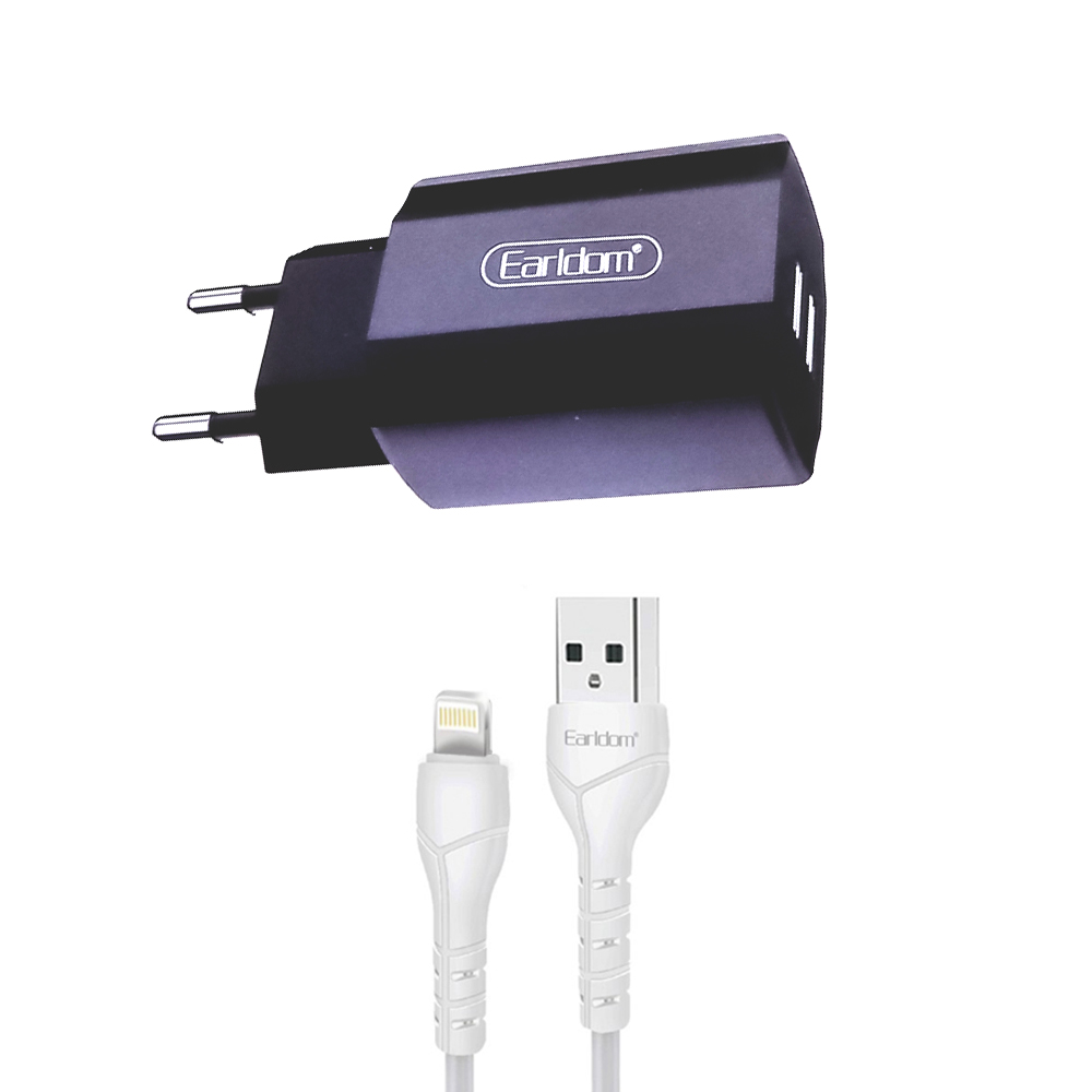 СЗУ Earldom ES-202I 2xUSB, 2.4А + кабель Lightning 8-pin, 1м (черный)