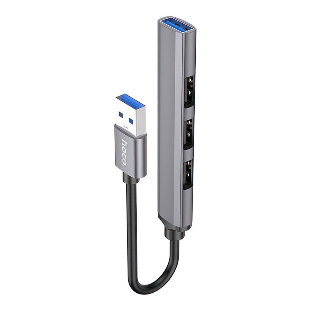 USB хаб HOCO HB26 3xUSB 2.0 + 1xUSB 3.0, 4в1, 0.13м, TPE (черный/серый)