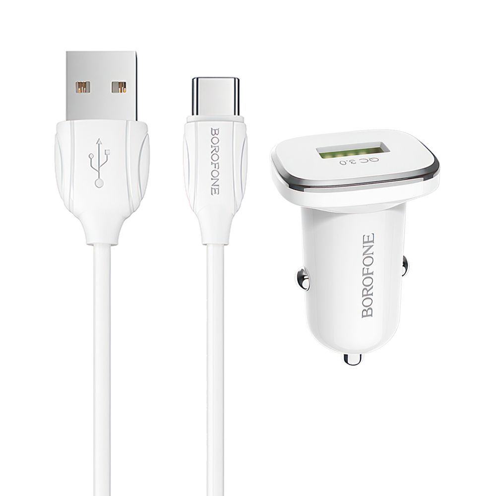 АЗУ BOROFONE BZ12A Lasting Power 1xUSB, 3A, QC3.0 + кабель Type-C, 1м (белый)
