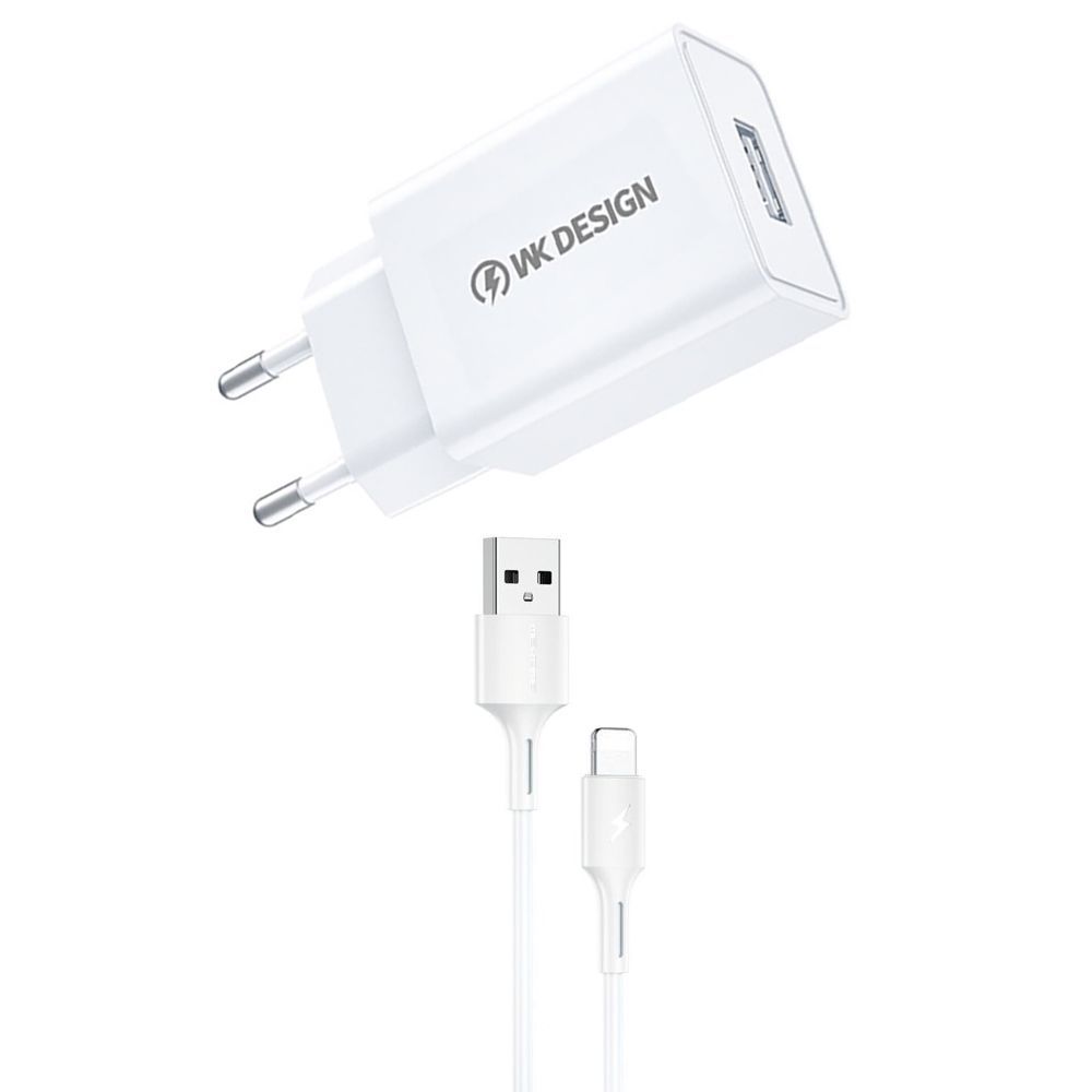 СЗУ WK WP-U118i 1xUSB, 2А + кабель Lightning 8-pin, 1м (белый)