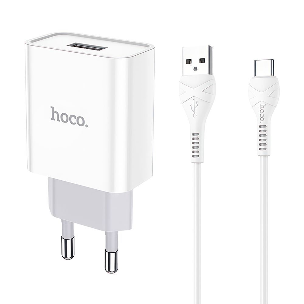 СЗУ HOCO C81A Asombroso 1xUSB, 2.1А + USB кабель Type-C, 1м (белый)
