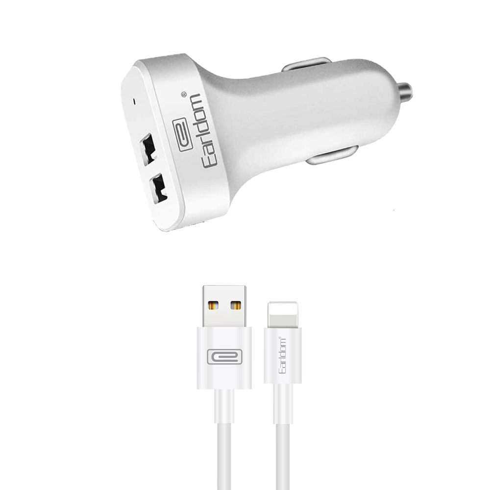 АЗУ Earldom ES-131I 2xUSB, 2.1A + кабель Lightning 8-pin, 1м (белый)
