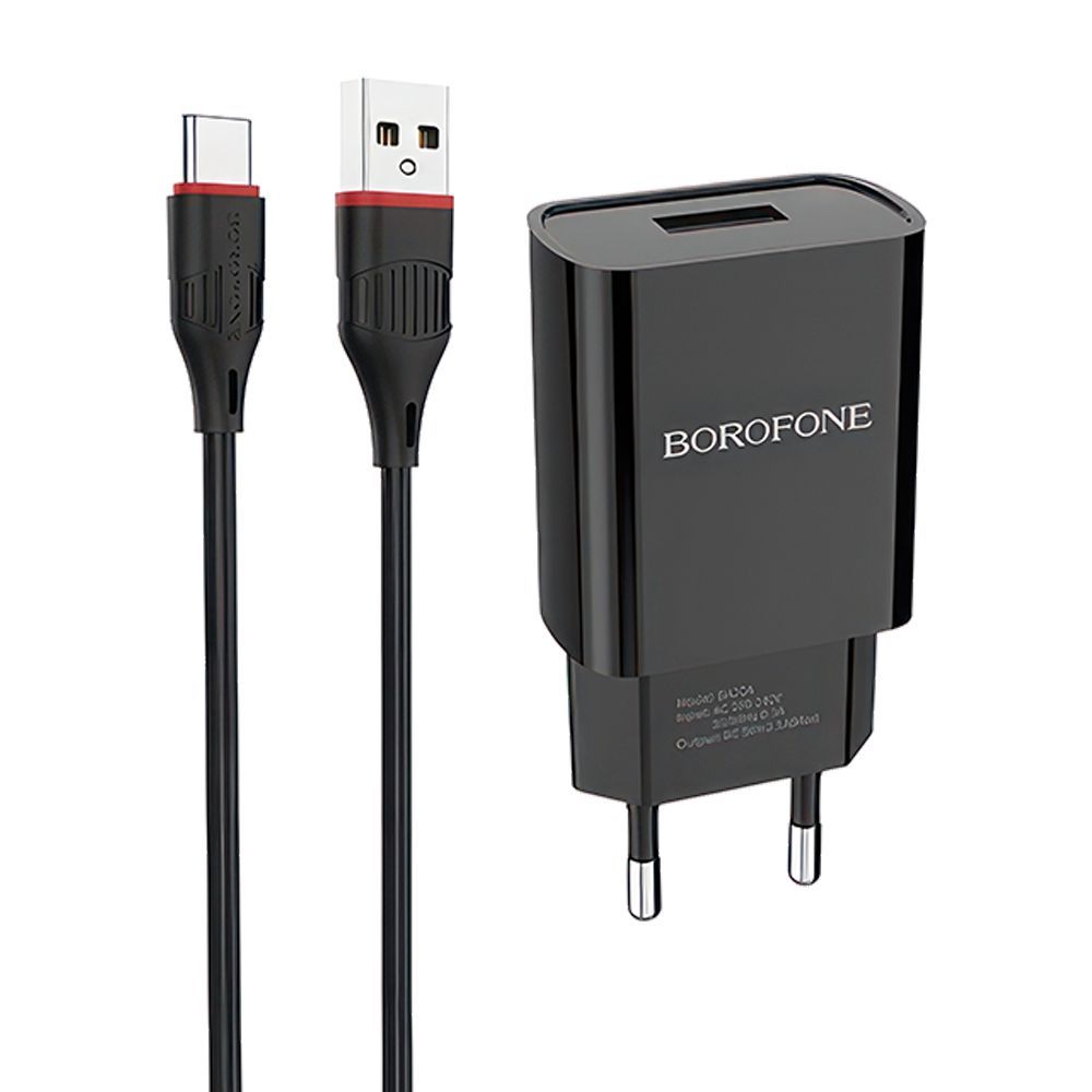 СЗУ BOROFONE BA20A Sharp 1xUSB, 2.1А + кабель Type-C, 1м (черный)