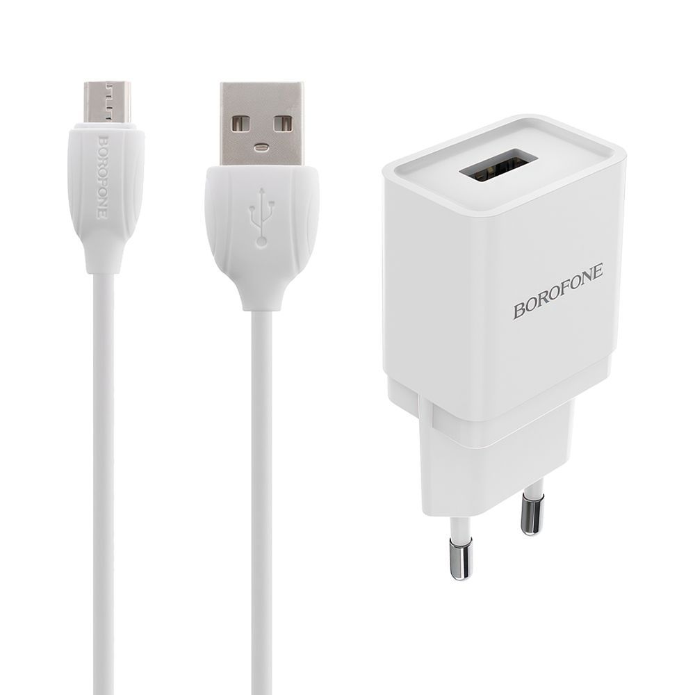 СЗУ BOROFONE BA19A Nimble 1xUSB, 1А + кабель MicroUSB, 1м (белый)
