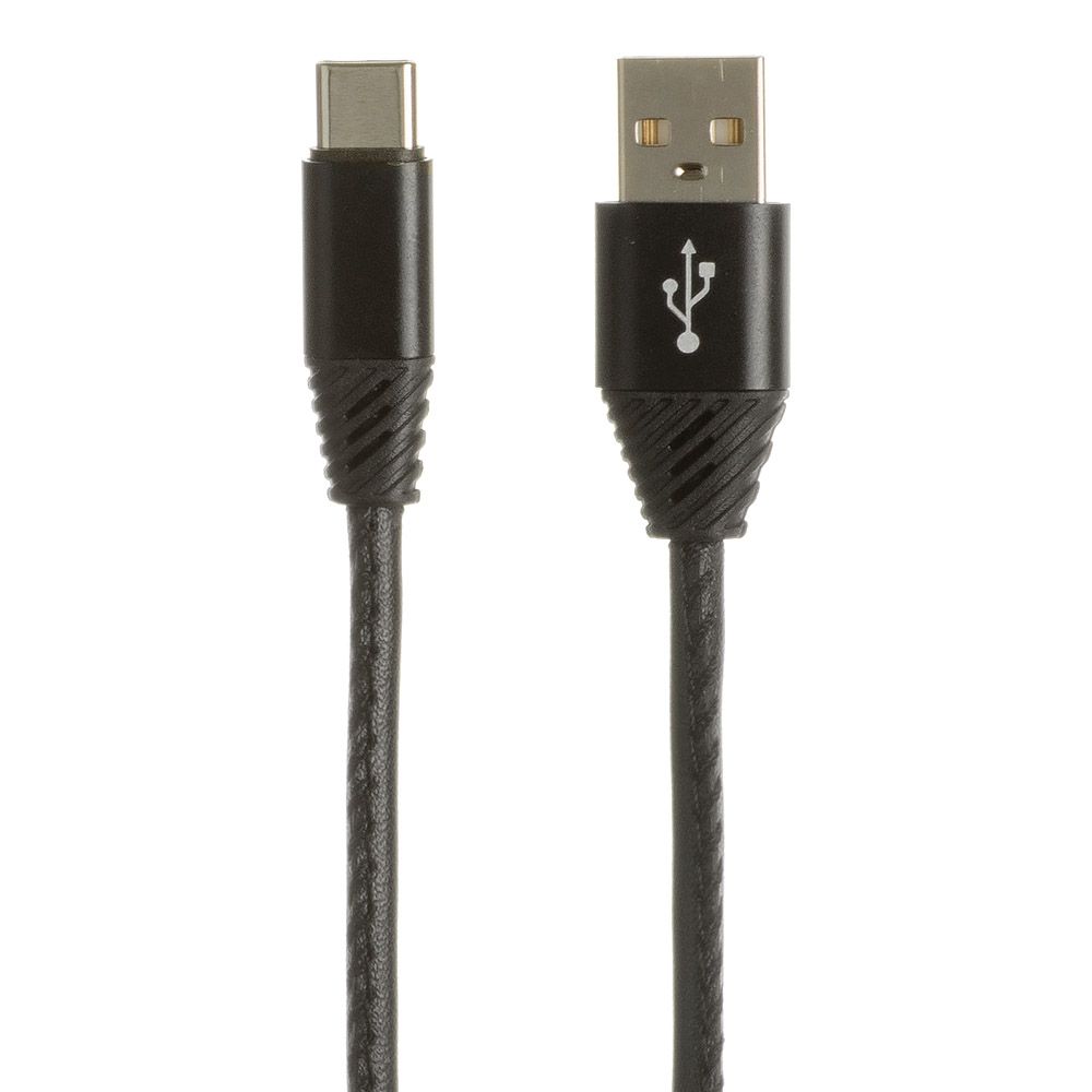 USB кабель "LP" Type-C Кожаная оплетка 1м. (черный/европакет)