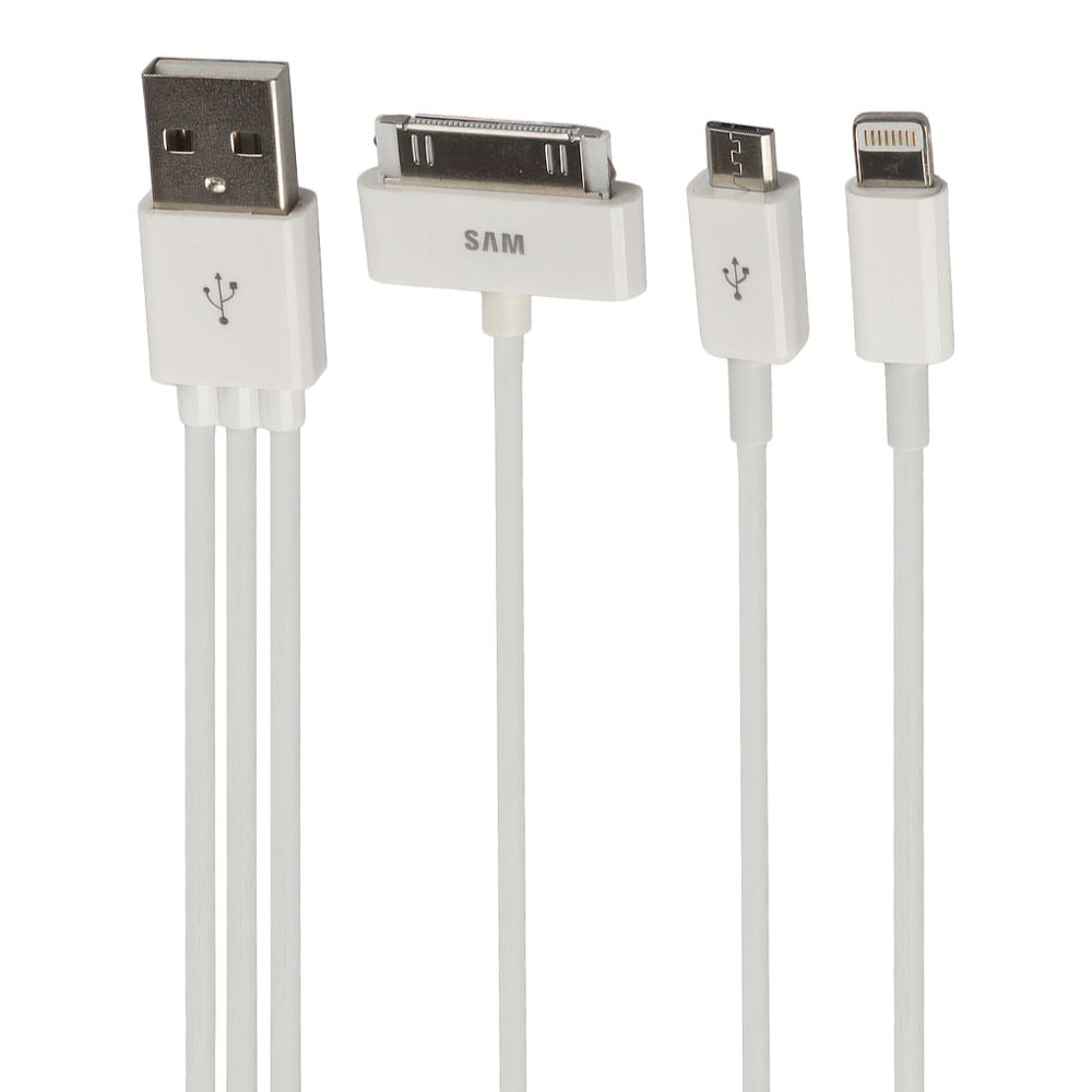 USB кабель "LP" 4 в 1 для Apple 30 pin/Apple Lightning 8-pin/Micro USB/Samsung Tab (белый/коробка)