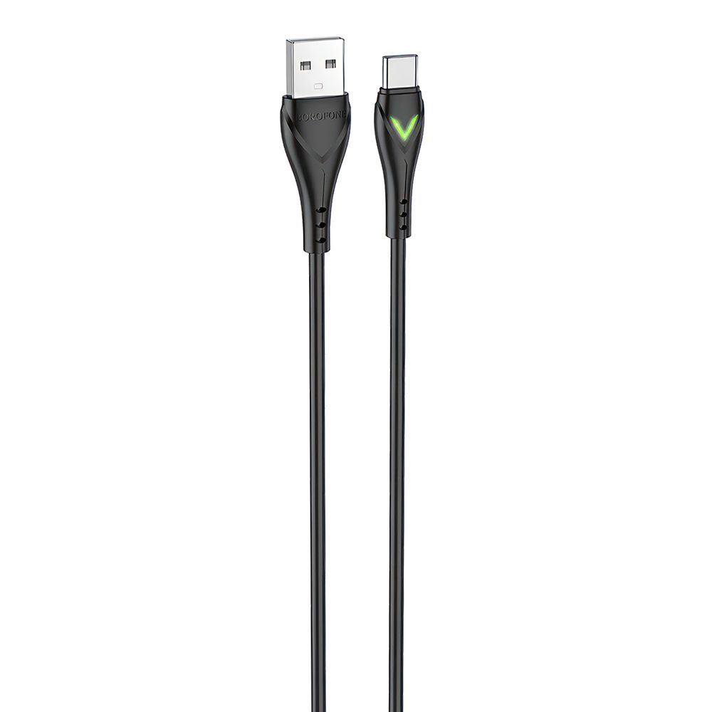 USB кабель BOROFONE BX65 Bright Type-C, 3А, LED, 1м, TPE (черный)