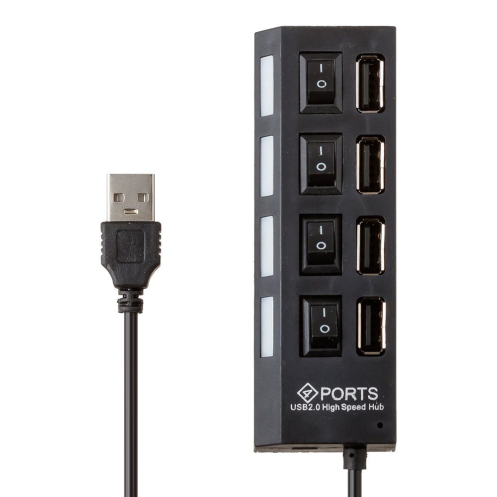USB 2.0 HUB "LP" хаб на 4 USB с выключателями на каждый порт (черный)