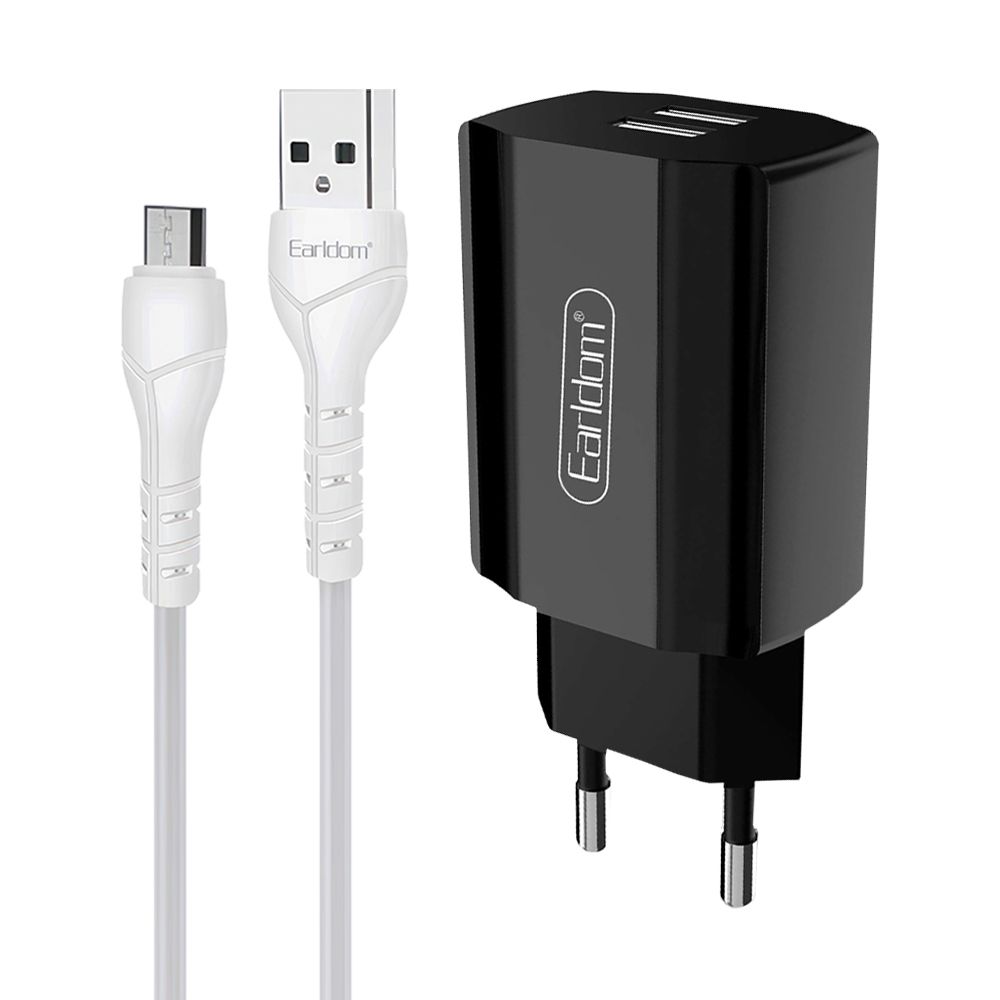 СЗУ Earldom ES-202M 2xUSB, 2.4А + кабель MicroUSB, 1м  (черный)
