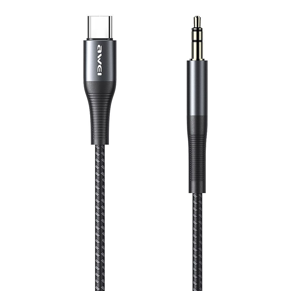Аудиокабель AWEI CL-116T 3.5мм - USB-C, 1м, нейлон (черный)