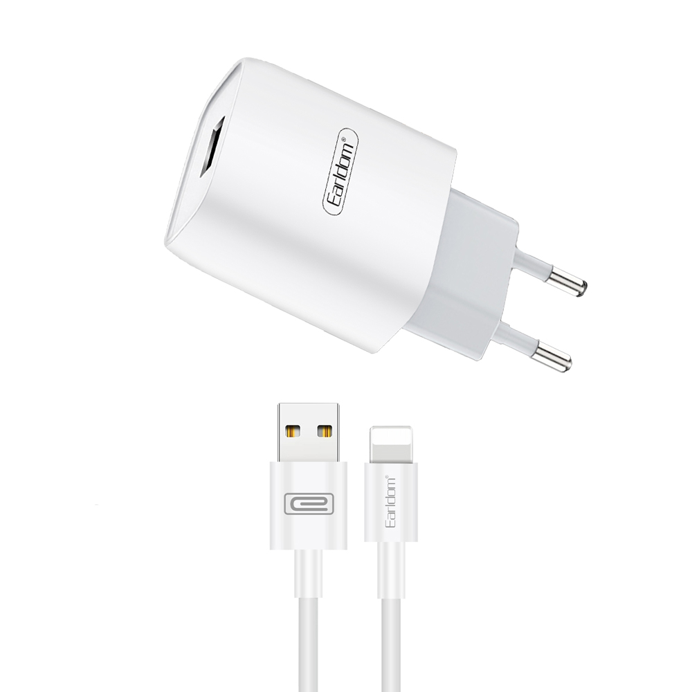 СЗУ Earldom ES-197I 1xUSB, 2.1А + кабель Lightning 8-pin, 1м (белый)