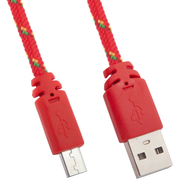 USB кабель "LP" Micro USB в оплетке (красный с желтым/европакет)