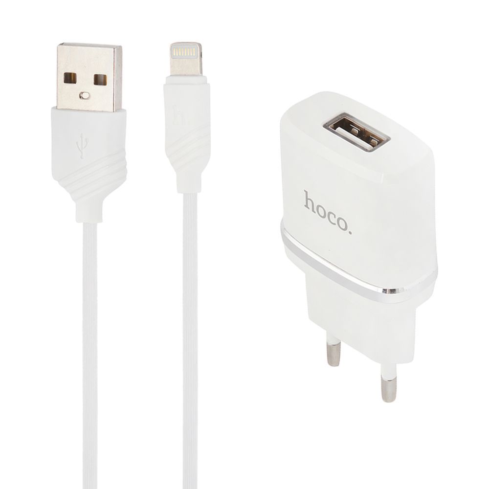 СЗУ HOCO C11 Smart 1xUSB, 1А + USB кабель Lightning 8-pin, 1м (белый)