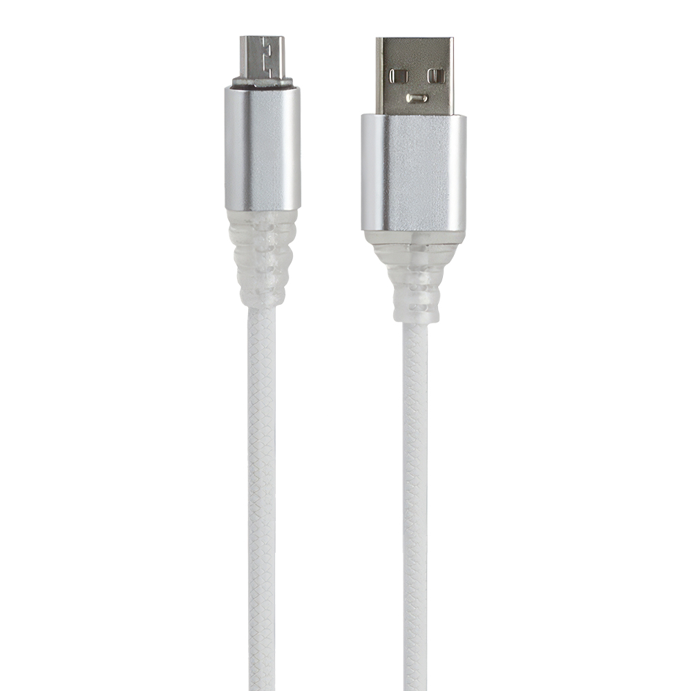 USB кабель "LP" Micro USB "Змея" LED TPE (белый/блистер)