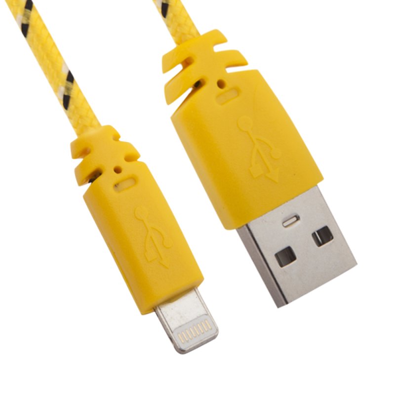 USB кабель "LP" для Apple iPhone/iPad Lightning 8-pin в оплетке (желтый/черный/европакет)