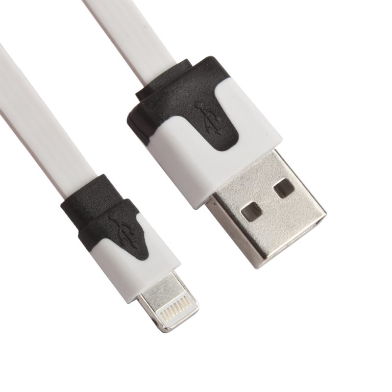 USB кабель "LP" для Apple iPhone/iPad Lightning 8-pin плоский узкий (белый/европакет)