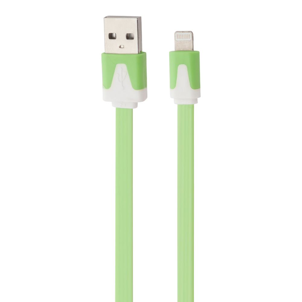 USB кабель "LP" для Apple iPhone/iPad Lightning 8-pin плоский узкий (зеленый/европакет)