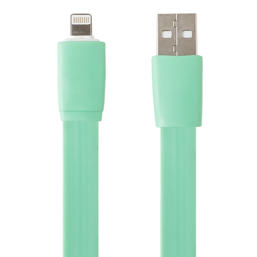 USB кабель "LP" для Apple iPhone/iPad Lightning 8-pin плоский широкий (зеленый/европакет)