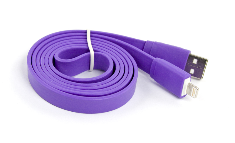 USB кабель "LP" для Apple iPhone/iPad Lightning 8-pin плоский широкий (сиреневый/европакет)