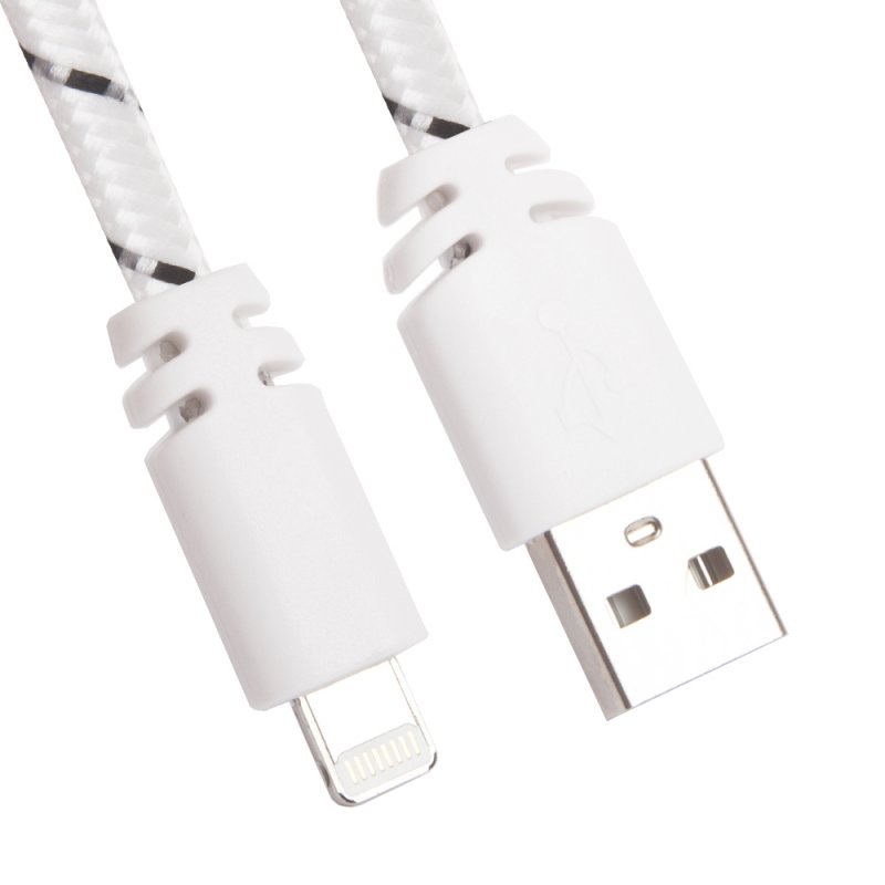 USB кабель "LP" для Lightning 8-pin плоская оплетка (белый/европакет)
