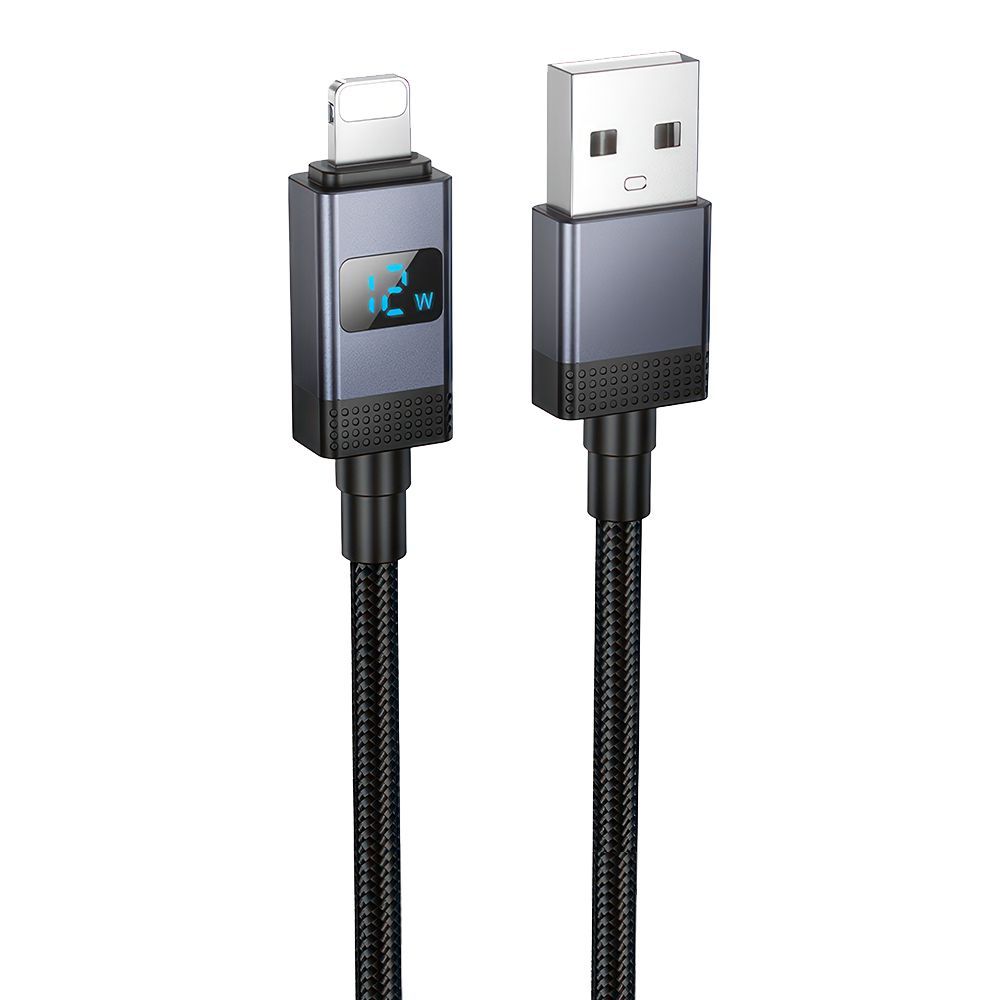 USB кабель HOCO X118 Generous Lightning 8-pin, 2,4A, LED дисплей, 1м, нейлон (черный)