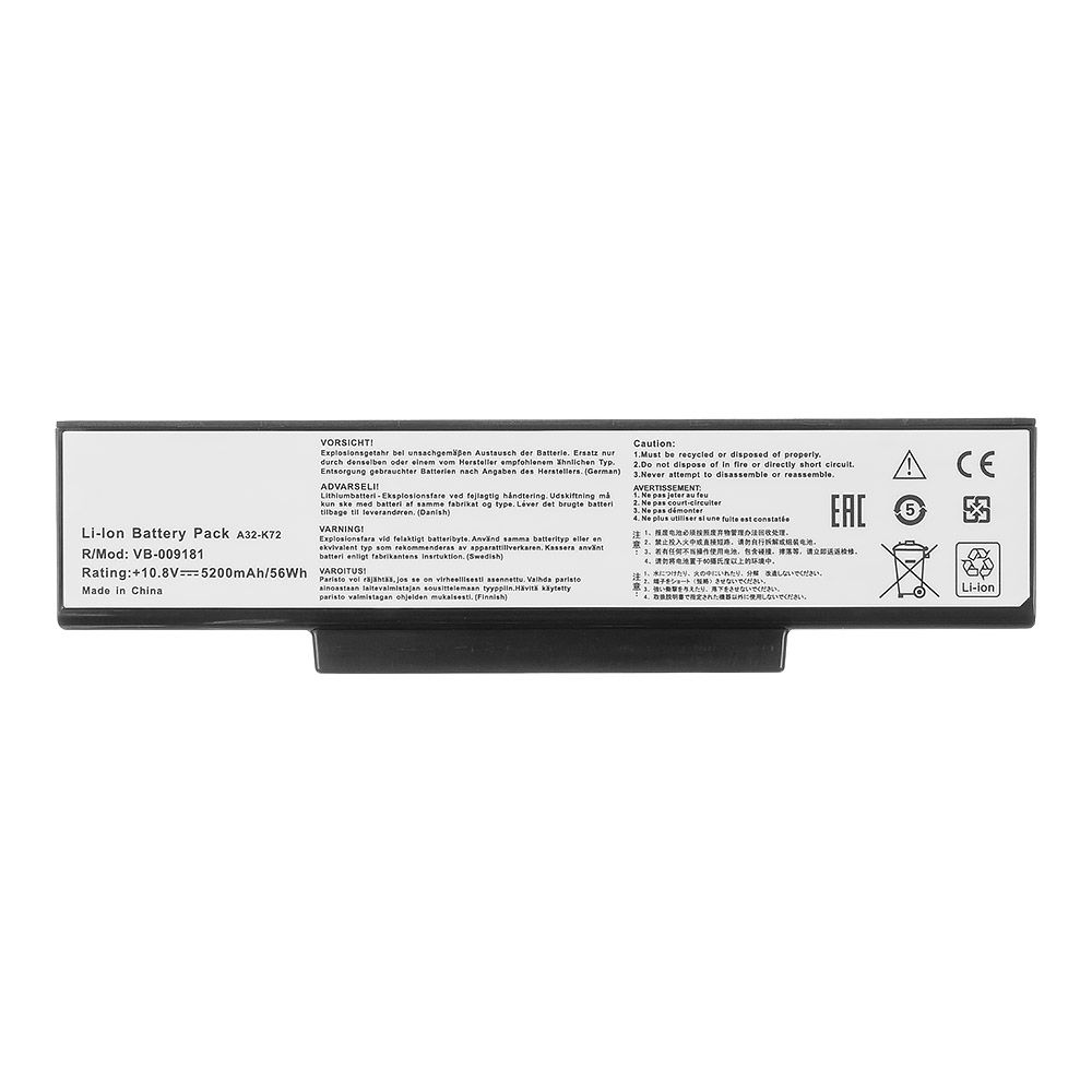 Аккумулятор (АКБ) для ноутбука Asus K72 5200mAh OEM черная