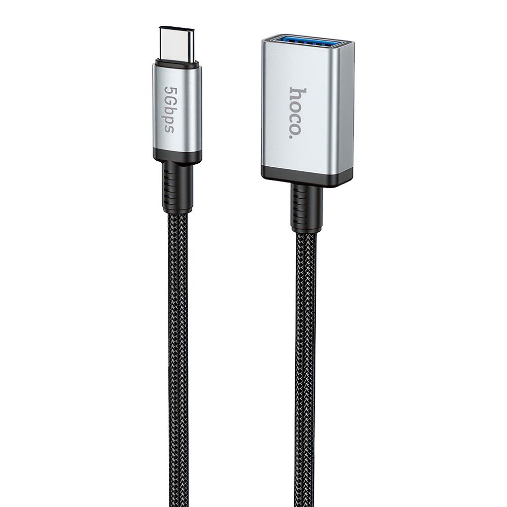 USB-C удлинитель HOCO US10 USB(F), USB 3.0, 0.5м, нейлон (черный)