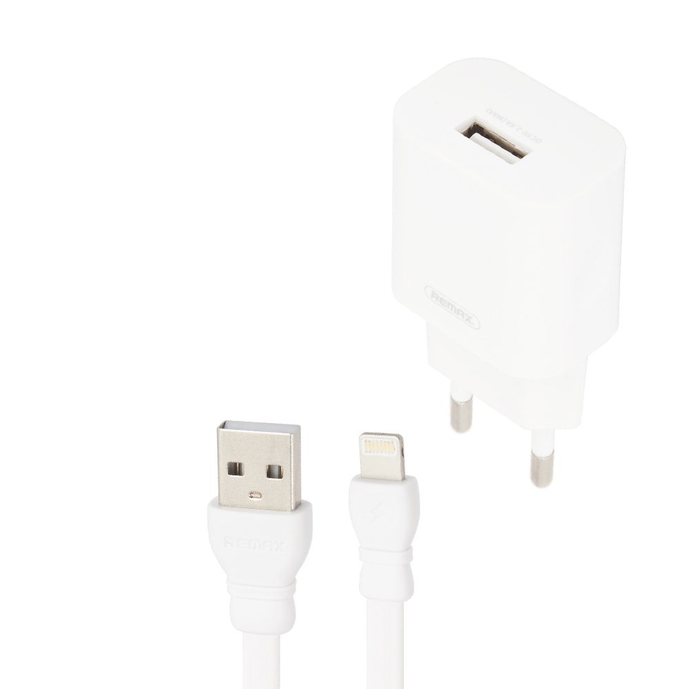 СЗУ REMAX Traveler RP-U14 1xUSB, 2.4А + кабель Lightning 8-pin, 1м (белый)
