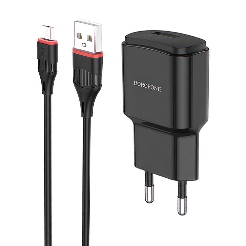 СЗУ BOROFONE BA48A Orion 1xUSB, 2.1А + кабель MicroUSB, 1м (черный)