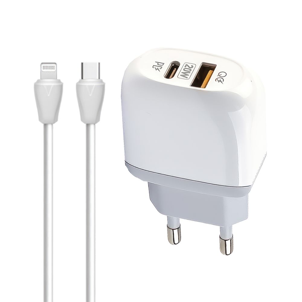 СЗУ LDNIO A2316C 1xUSB, 1xUSB-C, 3А, PD20W, QC3.0 + USB-С кабель Lightning 8-pin, 1м (белый)