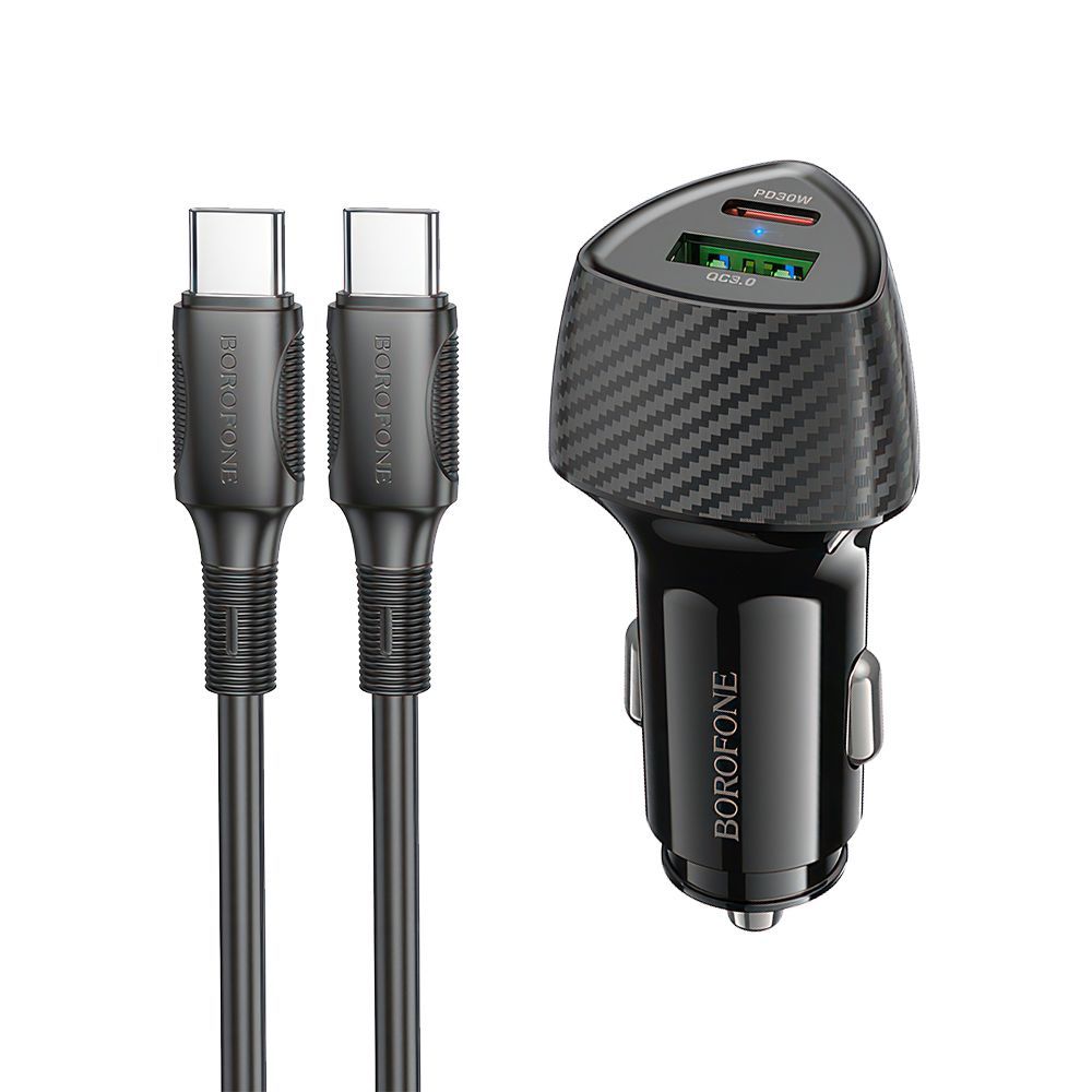 АЗУ BOROFONE BZ31C Solid 1xUSB, 1xUSB-C, 3А, QC3.0, PD30W + кабель Type-C (черный)
