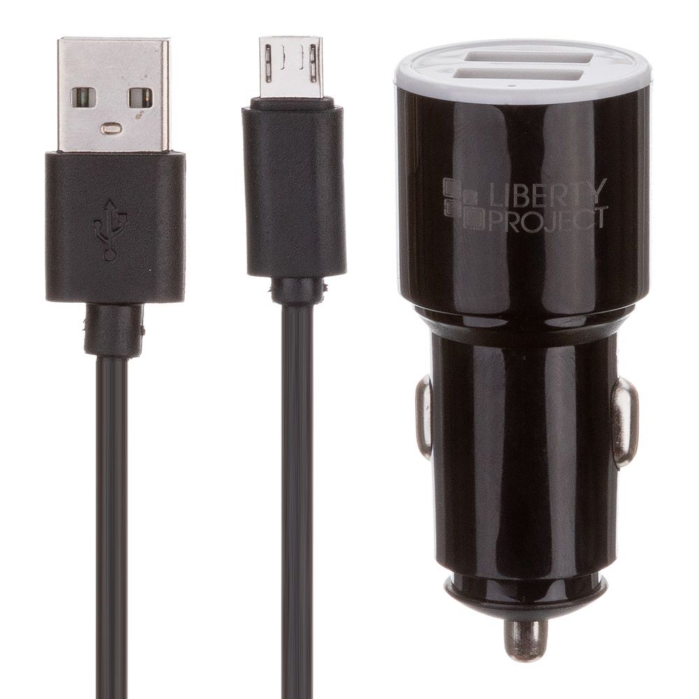 АЗУ "LP" с двумя USB выходами 2.1А + USB кабель Micro USB "Barrel Series" (черное/коробка)