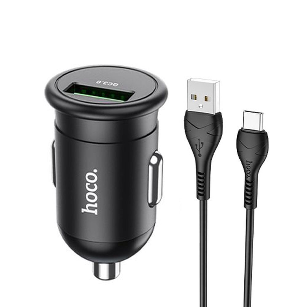 АЗУ HOCO Z43 Mighty 1xUSB, 3А, 18W, QC3.0 + USB кабель Type-C, 1м (черный)